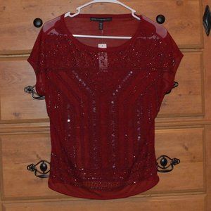 WHBM Maroon Beaded Sequin Top XXS